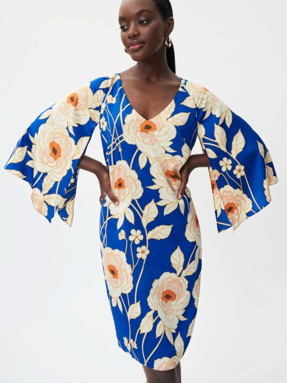 NWT $226 Sapphire Blue Bell Sleeve Dress JOSEPH RIBKOFF M 10 232109